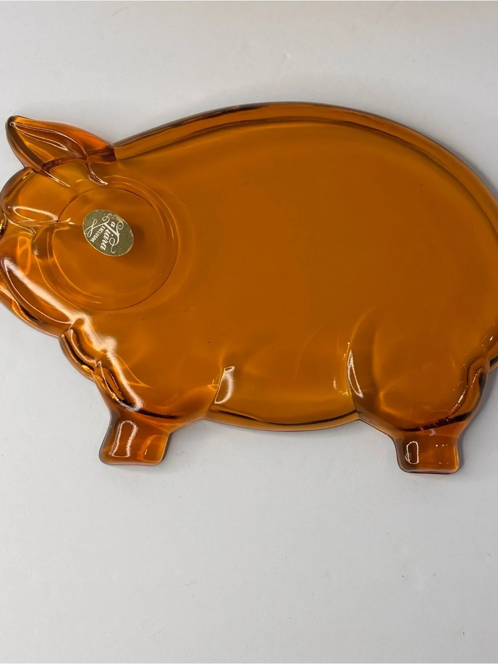 Vtg  1980’s Tiara Amber Glass Pig Snack Plates and Cups in Original Box Set Of 2